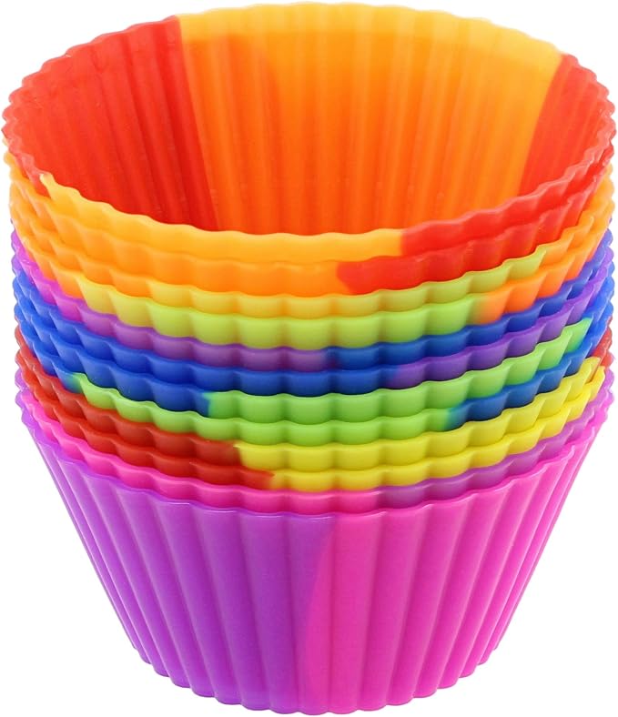 7Penn Silicone Cupcake Baking Cups Reusable Muffin Liners Molds for Standard Size Tin - Tie Dye Rainbow Colors Set of 12
