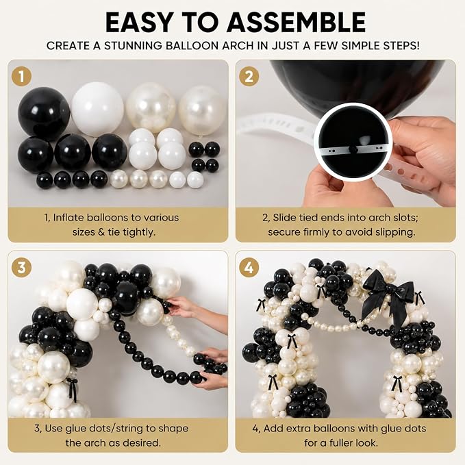 Black Bow Balloon Arch Kit, Double Stuffed Black White Bow Coquette Birthday Decorations for Bachelorette Bridal Shower Wedding Engagement Prom Party Decorations with Pre-Tied Bows