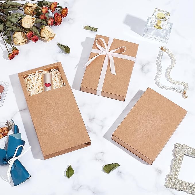 BENECREAT 20 Pack Brown Kraft Paper Drawer Boxes, 5.3x3.8x1 Inch Rectangle Kraft Paper Gift Box Cookie Boxes for Wedding Party Gifts, Jewellery Packaging