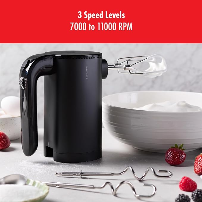 ZWILLING Xtend Cordless Hand Mixer Set – 3-Speed Electric Hand Mixer with Beaters and Dough Hooks – Powerful, Quiet, Energy-Efficient – Long Battery Life – Baking and Cooking Essentials