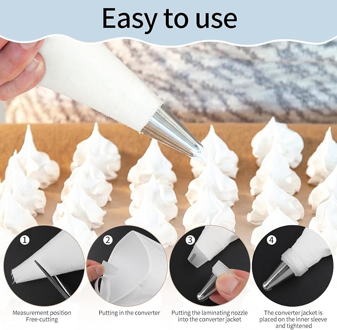 4 Pack 16 Inch Reusable Piping Bags, Cotton Cloth Pastry Bags with Plastic Coating, Professional Tipless Icing Bags for Cake Decorating Cupcakes Cookies Desserts and Baking Supplies
