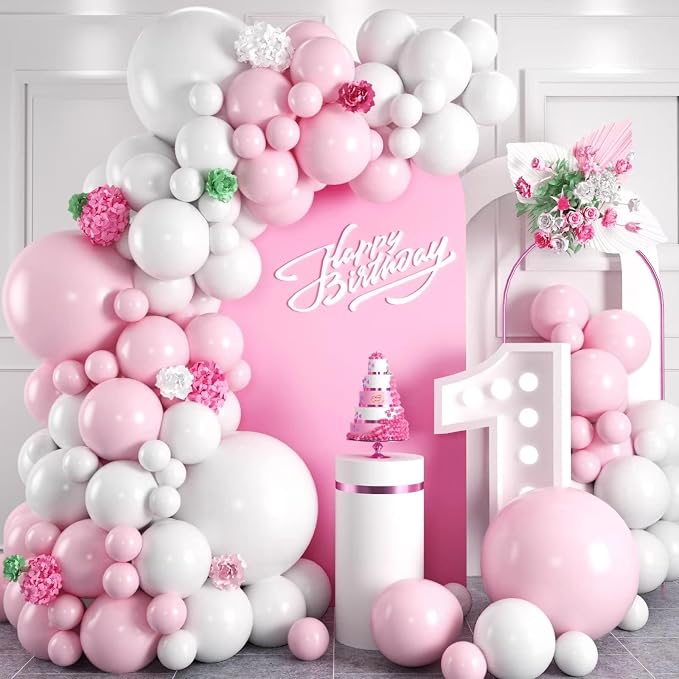 Macaron Pink and White Balloon Arch Kit, Pastel Pink and White Balloon Garland Kit, Latex Balloons Different Sizes 18/12/10/5 inch for Wedding Bridal Shower Baby Shower Party Decorations