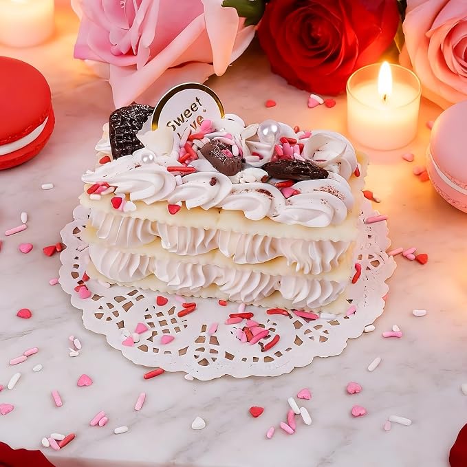 Valentines Sprinkles, Heart Sprinkles for Baking, Red Pink White Mini Heart & Jimmies Mix for Valentines Day Cookies, Ice Cream, Cake, Cupcake