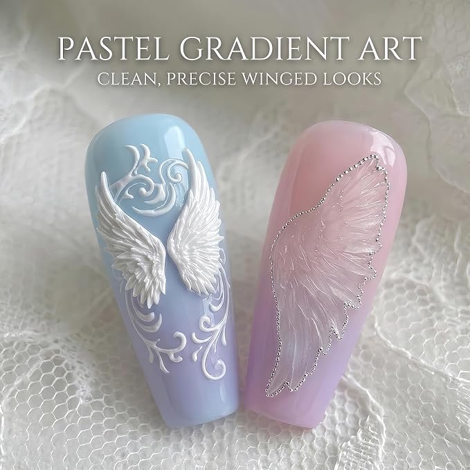 3D Angel Wings Nail Art Silicone Mold, Feather Wing Nail Charm Mold for UV Gel Acrylic Resin, Reusable Nail Art Decoration Mold for DIY Nail Design