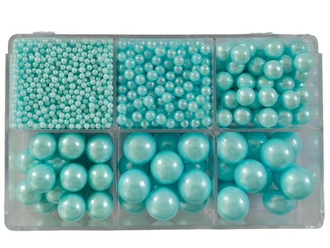 5 Sizes Edible Blue Pearls Sugar Sprinkles 130g/4.6oz, 2,4,7,10,12mm Candy Pearl for Cake Decorating and Cupcake Toppers Cookie Decorations Ice Cream Topping Wedding Valentines Halloween Christmas