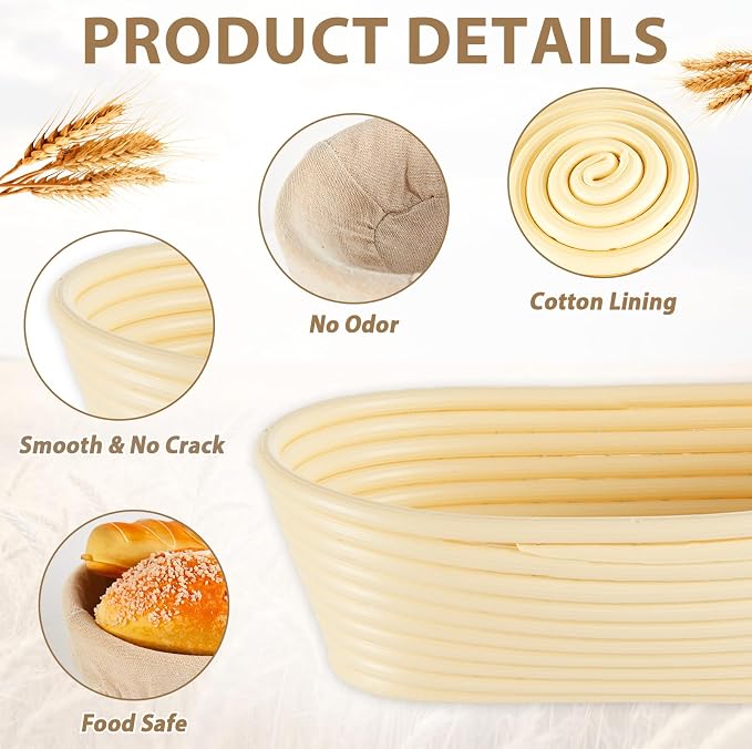 12 Pack Banneton Bread Proofing Basket 10 Inch Oval Rattan Banneton Baskets with Linen Liner Cloth Sourdough Basket Dough Proofing Basket for Professional & Home Sourdough Bread Baking