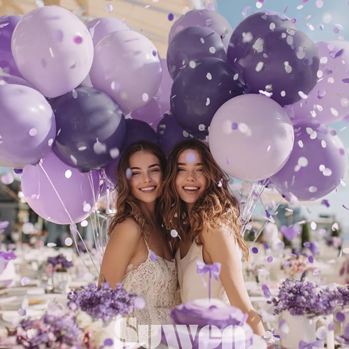 SUWEN Purple Balloons 60Pcs,12 inch Dark Light Lavender Purple and Sand White Latex Balloons for Birthday Weddding Bridal Shower Party Decorations