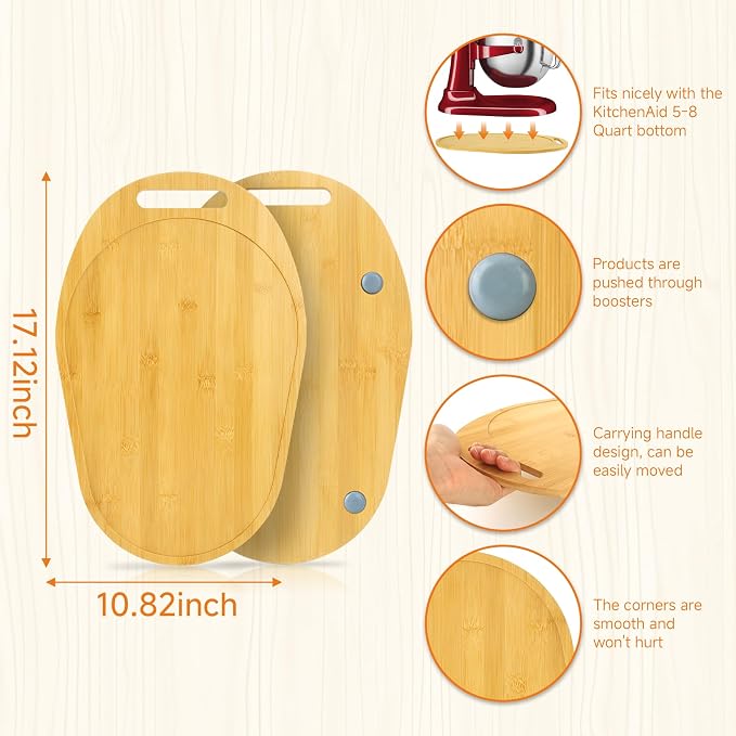 Mixer Slider for Kitchen Aid 5-8 Qt Bowl Lift Stand Mixer, Bamboo Appliance Sliding Mat for Kitchenaid 5-8 Qt, Kitchen Countertop Accessories Mixer Moving Tray Attachments, With Handle