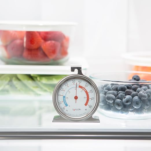 Taylor 5924 Large Dial Kitchen Refrigerator and Freezer Analog Thermometer, 3-Inch Dial, Easy to Read, Silver Finish, Accurate Temperature Monitoring