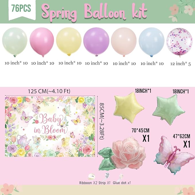 Pastel Mother's Day Balloon Garland Arch Kit with Macaron Balloon Arch kit & Flower Butterfly, Pink Rose Foil Balloons for Mother's Day Decor, Women's Birthday, Tea Party Supplies