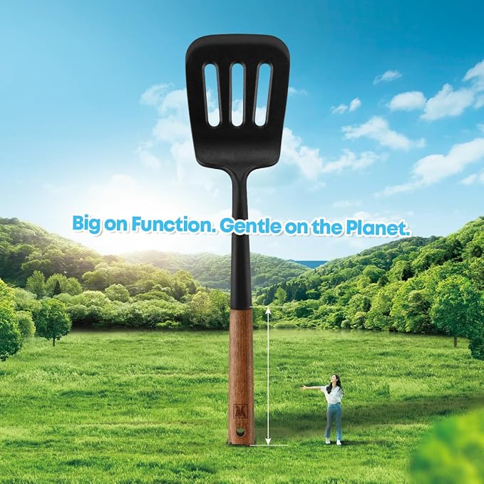 WAGENSTEIGER Silicone Slotted Large Spatula: Cooking Turner with Wooden Handle for Flipping and Lifting, Heat Resistant Cookware, BPA Free, Protects Surfaces with Gentle Head Design