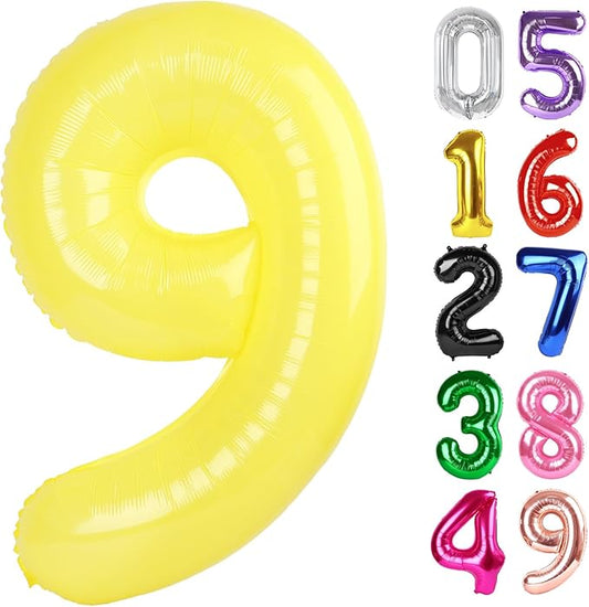Yellow Number 9 Balloon 40 Inch, 9th Birthday Party Decorations for Children, Giant 9 Foil Balloon for Party Supplies