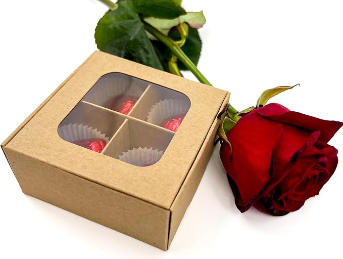 Treat Boxes - 20 ct 3.5 x 3.5 x 1.6 in Bakery Boxes with Windows and Dividers for Candy, Cookies, Cupcakes, or Bakery Desserts - Chocolate, Treats, and Baked Goods Packaging for Gifting