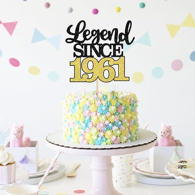1 PCS Legend Since 1961 Cake Topper Black Gold Glitter Sixty Five Happy 65th Birthday Cake Pick Hello 65 Cheers to 65 Years Cake Decoration for 65th Birthday Anniversary Party Decorations Supplies
