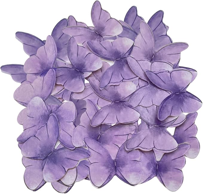 52 pcs edible wafer paper butterfly cake decoration, Cupcake topper multicolor butterfly decorative paper suitable for weddings birthdays Christmas cocktails (Watercolor purple)