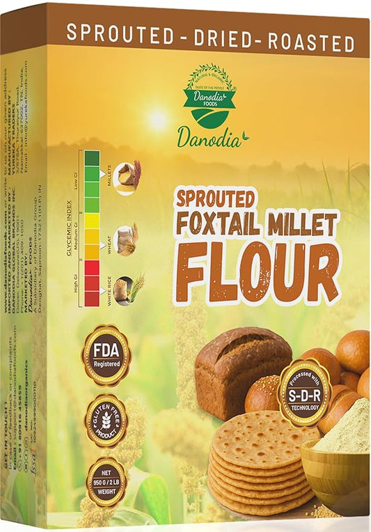 Danodia Foods Organic Foxtail Millet Flour 950g/2 lb | Gluten Free, Sprouted, Roasted & Ground Millet Flour | For Flatbread, Cookies, Pancakes, Baking & Indian Cooking | Low GI
