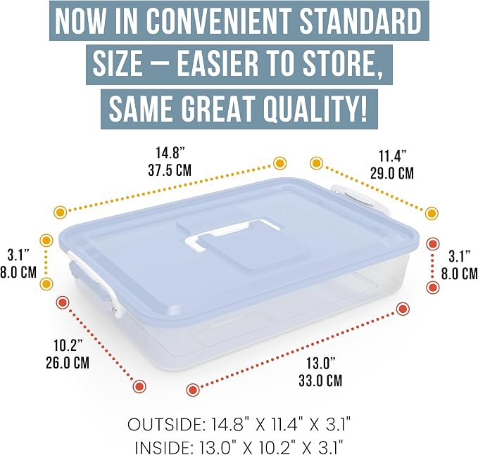 Chef Pomodoro Pizza Dough Proofing Box, 14 x 11-Inch, Preparation Container with Lid, Fits 4-6 Proofing Balls, Household Pizza and Bread Dough Tray With Convenient Carry Handle (Blue, 2-Pack)