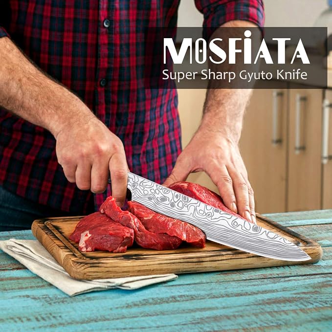 MOSFiATA Chef Knife 10 Inch Super Sharp Professional Kitchen Knife with Finger Guard in Gift Box, German High Carbon Stainless Steel EN.4116 Cooking Knife with Micarta Handle