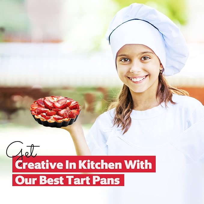 8 Pack Mini Tart Pans 4 Inch with Removable Bottom Round Nonstick Deep Quiche Pan, Heavy Duty Perfect for Baking Fruit Tarts, Quiches & Dessert