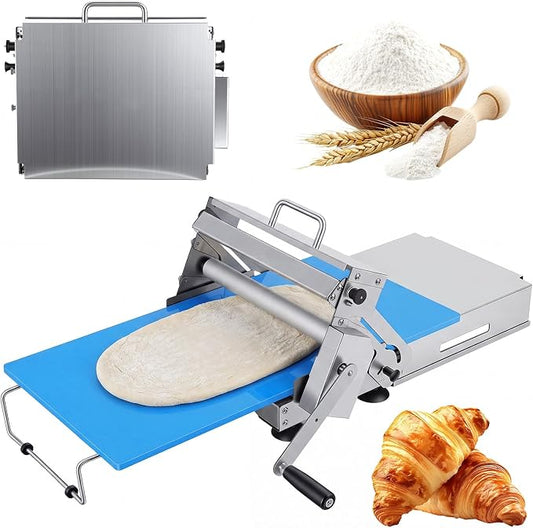 12-Inch Folding Pasta Dough Roller Machine, Stainless Steel Dough Press with 2 Rolling Boards Adjustable Thickness Doughs Sheeter for Baking Croissants Pizza Pasta White