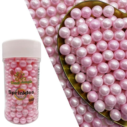 CandiJumpin 7mm Edible Pink Pearls, Pink Pearl Sprinkles for Cake Decorating Small Sugar Pearls Edible Cake Decorations Pearl Sugar Sprinkles Cupcake Toppers Baby Shower Party Birthday Wedding Christmas Supplies 3 OZ