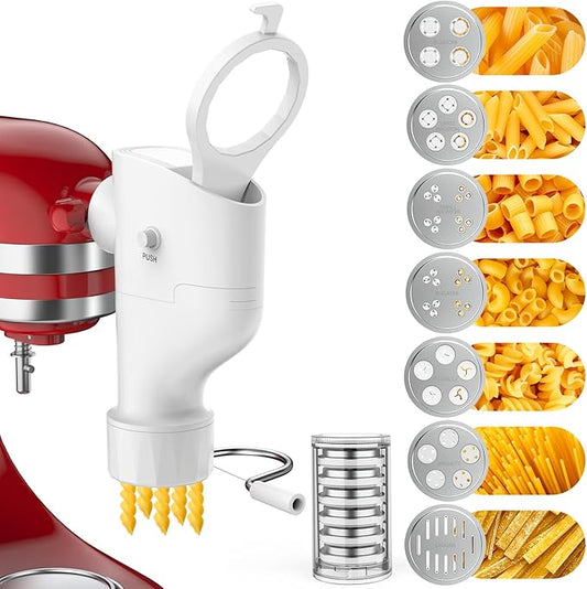 Pasta Maker Attachment for KitchenAid Stand Mixer, 7 Interchangeable Pasta Plates, Makes Spaghetti, Fusilli, Macaroni, Bucatini & Rigatoni, New Buckle Design Pasta Press with Storage Case by Fedowal