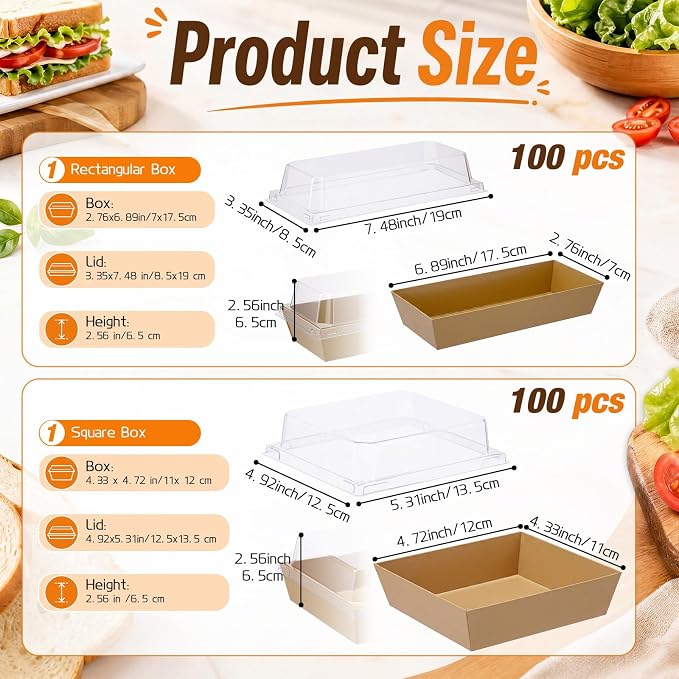200 Pack Charcuterie Boxes with Clear Lids 5 Inch Disposable Square Sandwich Boxes 7 Inch Rectangle Food Containers Mini to Go Food Containers for Cookie Donut Muffin Charcuterie Accessories