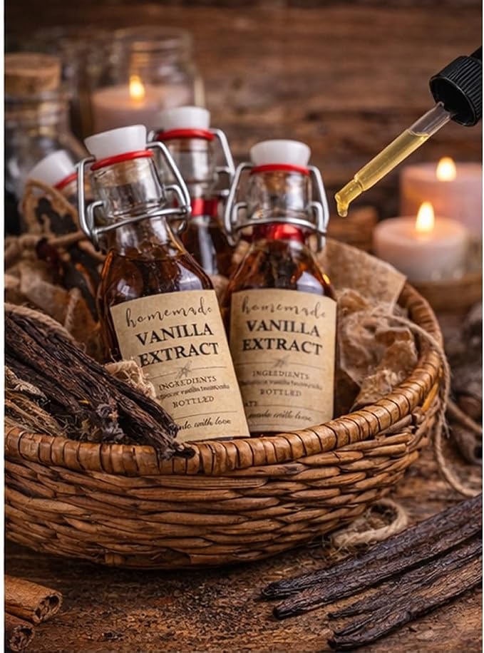 Kraft Paper Homemade Vanilla Labels Stickers, 60 Pack, 1.5×2 Inch Square, for Madagascar Vanilla Beans & Vodka Extract, DIY Vanilla Bottles, Jars & Kitchen Pantry Storage (60) (60)
