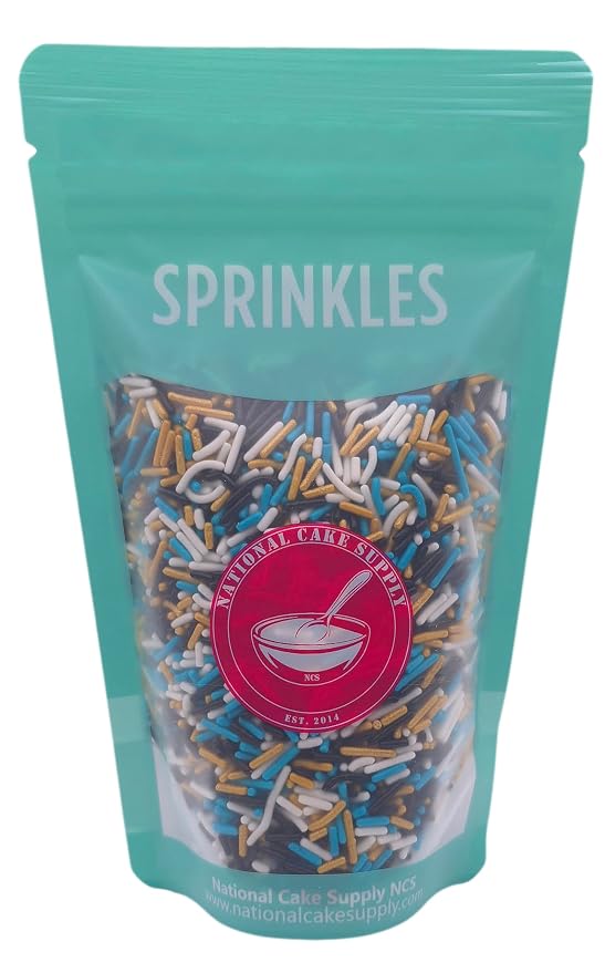 NCS Jacksonville Game Day Teal, Gold, Black & White Jimmies Edible Sprinkles – Cupcake, Cake & Cookie Decorations, 7 oz