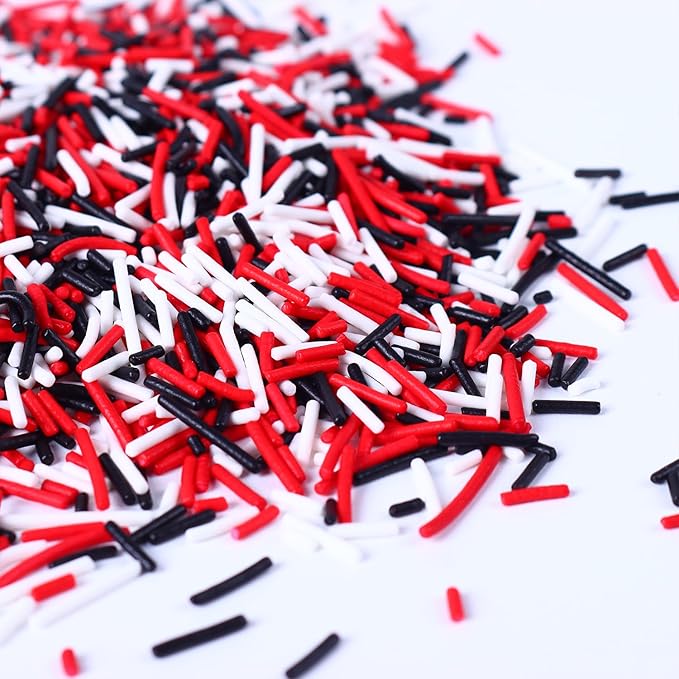 Edible Red and Black White Sprinkles, Jimmies Sprinkles for Cake Decorating, Edible Jimmies for Cupcakes, Cookies, Ice Cream, and Candy(120g/4.23oz)