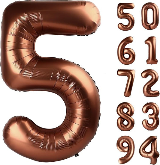 Dark Brown 5 Number Balloons - 40 Inch, 5th Birthday Decorations