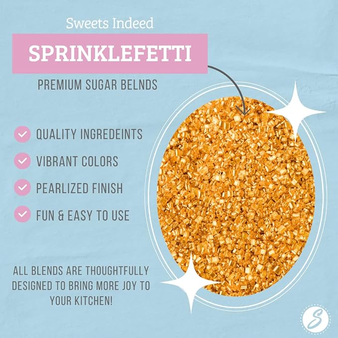 Sweets Indeed Gold Decorating Sugar – Gold Sanding Sugar Crystals for Baking & Decorating Cupcakes, Cookies, Cakes & Desserts – Wedding, Holiday & Party Topping – 5.11 ounces