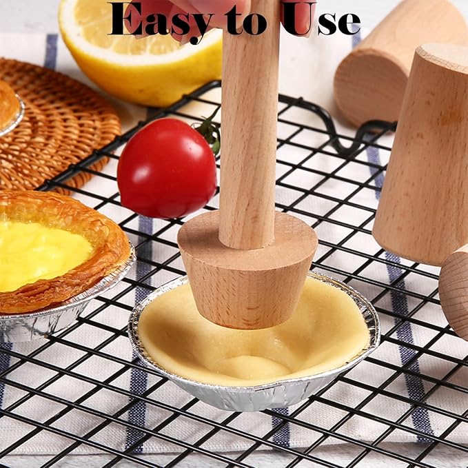Wooden Tart Tamper Set Double-Side Egg Tarts Tamper Pastry Tools with Brush, DIY Cake Pastry Tool for Mini Egg Tart Cheesecakes Dessert Baking
