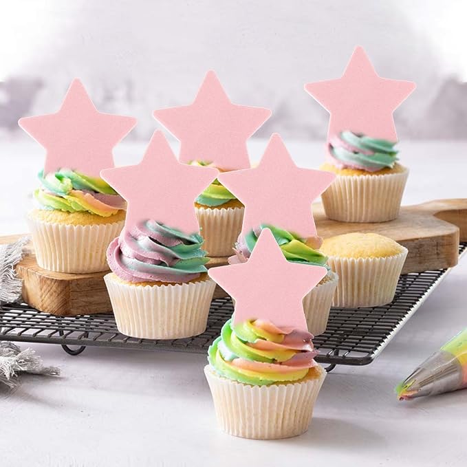 60 PCS Edible Star Cupcake Toppers Edible Stars for Cake Decorating Twinkle Star Cupcake Picks for Wedding Engagement Bridal Shower Birthday Baby Shower Party Cake Decorations Supplies Light Pink
