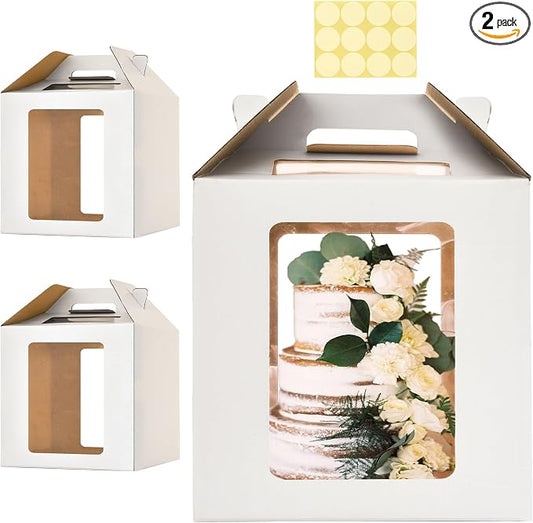 14x14x14 Inch Tall Cake Boxes for Tier Cakes,2pack Large Tiered Cake Boxes, 12in 14in Wedding Cake Carrier,Disposable Layer tall Baking Carrier with Handle
