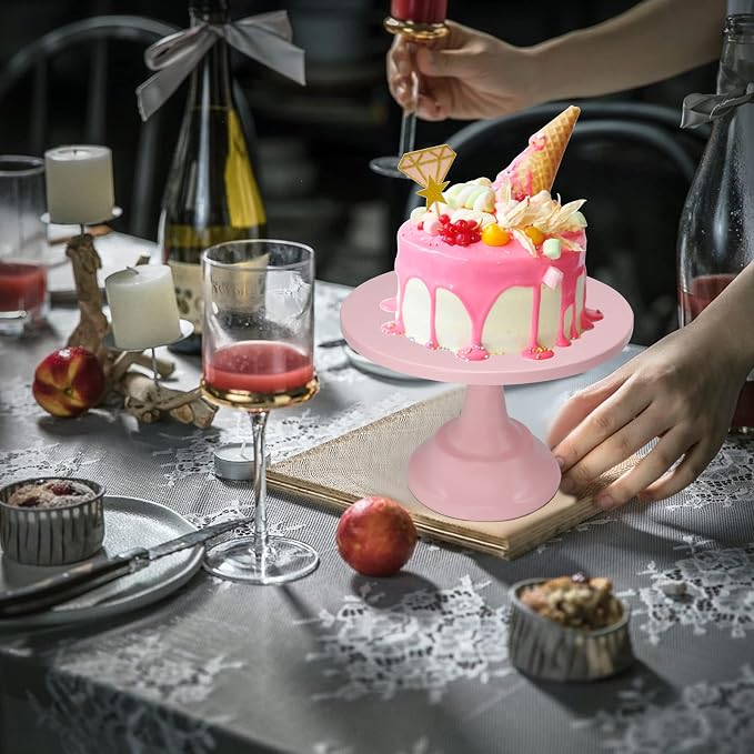Set of 3 Pieces Cake Stands Iron Cake Holder Dessert Display Plate Serving Tray for Baby Shower Wedding Birthday Party (Pink)
