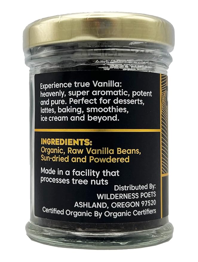 Wilderness Poets, Pure Vanilla Powder - 100% Organic Ground Vanilla Beans - 1 Ounce (Pack of 2) - Tahitian Variety, Grade A | Potent, Super Aromatic, Perfect for Chefs, Baking, Ice Cream, Coffee, Lattes