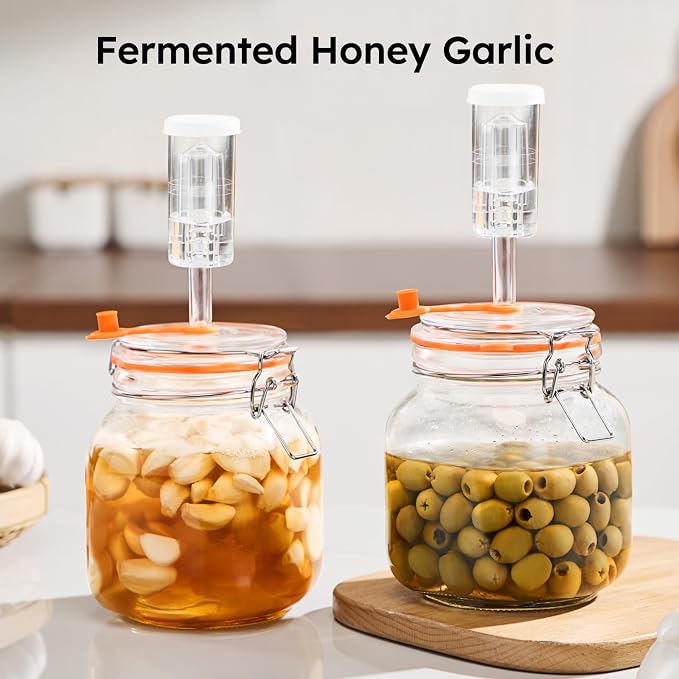 Jillmo 1 Liter Fermentation Jar, Square Glass Fermenting Kit with Weights for Making Sauerkraut, Kimchi, Pickles & More, Pack of 2