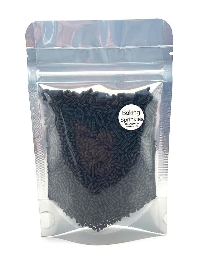 Black Sprinkles 4oz pack for Baking Cakes, Cupcakes, Cookie Decorations, Ice Cream and Donut Toppings Edible Decorating Baking Supplies (Black)