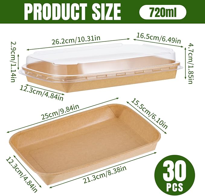 30 Pack 25oz Charcuterie Boxes with Clear Lids, To Go Paper Charcuterie Box with Lid, 10 x 6.3 x1.8in Disposable Bakery Take Out Containers for Desserts, Cookie, Charcuterie, Snack and Fruit