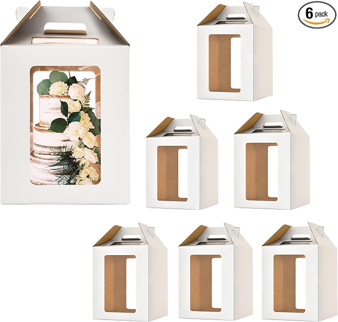 6 Pack Tall Cake Boxes for Tier Cakes with windows,12x12x14 Inch Large Tiered Cake Box,10in 12in Tall Cake Carrier,large Layer cake box Cake Containers