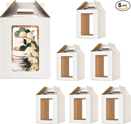 6 Pack Tall Cake Boxes for Tier Cakes with windows,12x12x14 Inch Large Tiered Cake Box,10in 12in Tall Cake Carrier,large Layer cake box Cake Containers