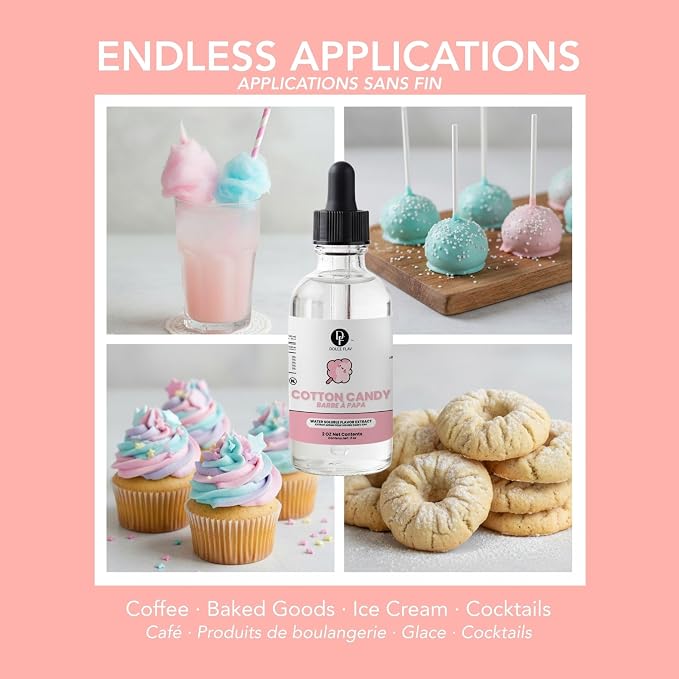 Dolce Flav Natural Cotton Candy Extract – 2 Ounce Water-Soluble Kosher, Sugar-Free, Concentrated Carnival-Style Flavoring for Baking, Frostings & Drinks, Includes Measured Dropper