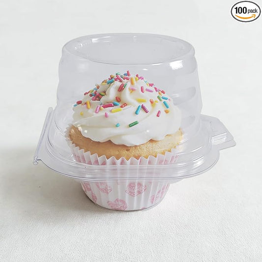 single cupcake containers Muffin Container Cupcake Carrier(100pc) | Individual Cupcake storage Containers with Lids,Plastic Cupcake Boxes,Disposable Muffin Holders.for Baking,Parties & Picnics.
