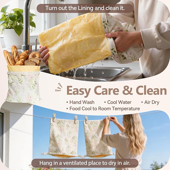 2 Pack Beeswax Bread Bags for Sourdough, Reusable XL Zipper Cotton-Linen Bread Bags for Homemade Bread, Keep Fresh Longer for Bakery, Loaves, Pastry (2, Colorful Flowers)