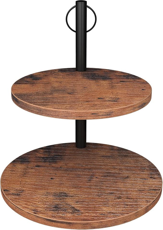 Cupcake Stand, 2 Tier Cake Stands Rustic Wood Cupcake Tower Round Tiered Tray Stand for Dessert Table Display, Industrial Wooden Serving Stand Wedding, Graduation and Baby Shower