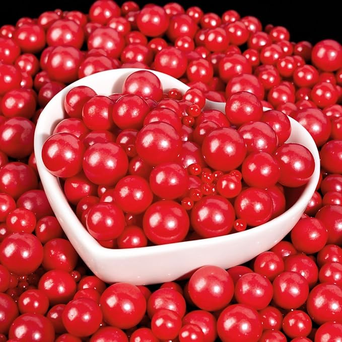 Edible Red Pearl Sprinkles,130g,Edible Pearl Sugar Sprinkles,Baking Edible Cake Decorations,Cupcake Toppers,Cookie Decorating,Donuts Ice Cream Toppings,Wedding Birthday Party Supplies