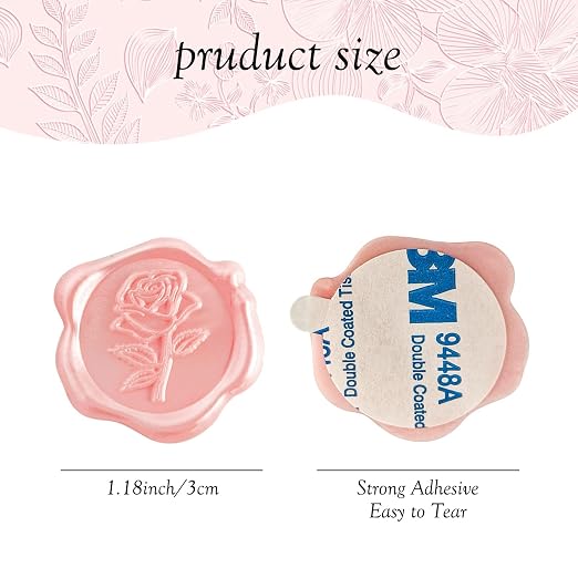 25 Pcs Pink Rose Wax Seal Stickers, Pink Wax Seal for Wedding Invitation, Easy to Use and Good Adhesion Rose Envelope Stickers, Wedding Invitation Accessories