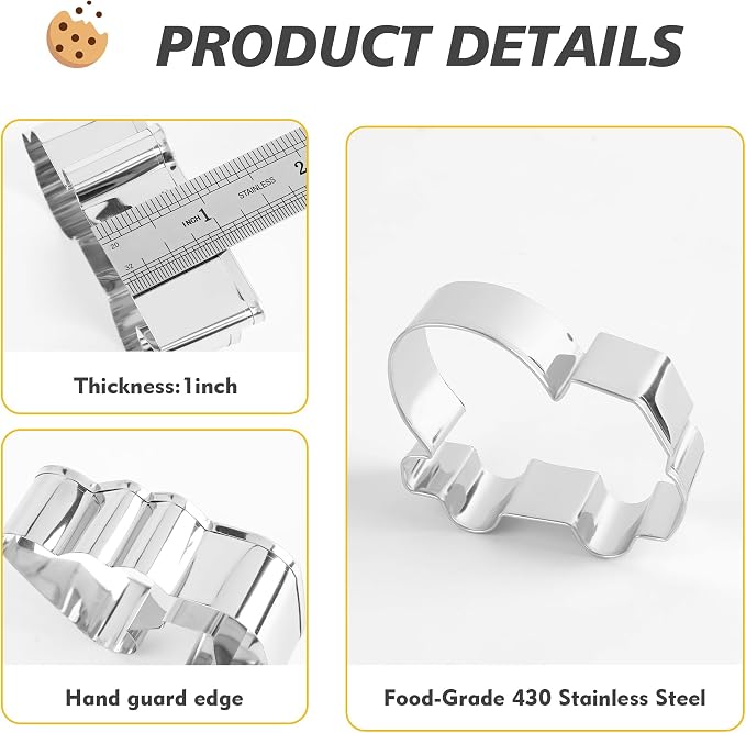 ZADE Construction Theme Bulldozer Cement Mixer Dump Truck Crane Excavator Forklift Train Cookie Cutters Set 8 Pcs Stainless Steel Cookie Biscuit Sandwich Mold Fondant Cutter for Baking