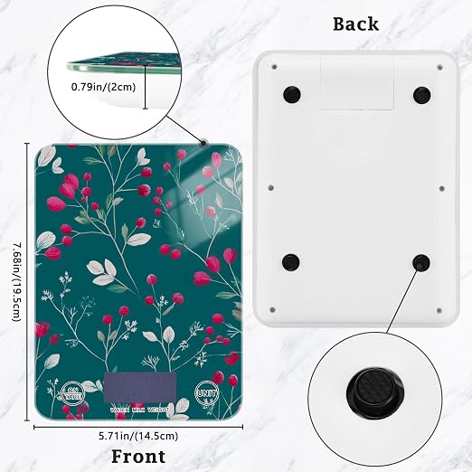 Food Scale Kitchen Scale for Baking Cooking Digital Food Weighing Measuring Scale Small Waterproof Electric Food Scale Teal Winter Berries and Snowflakes